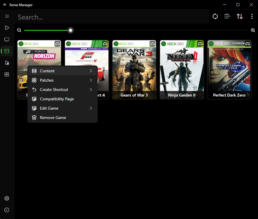 Game context menu